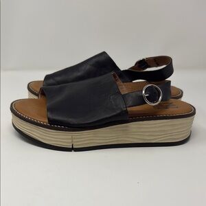 Miz Mooz Black and Tan Platform Sandals with Stylish Stitching & Comfort